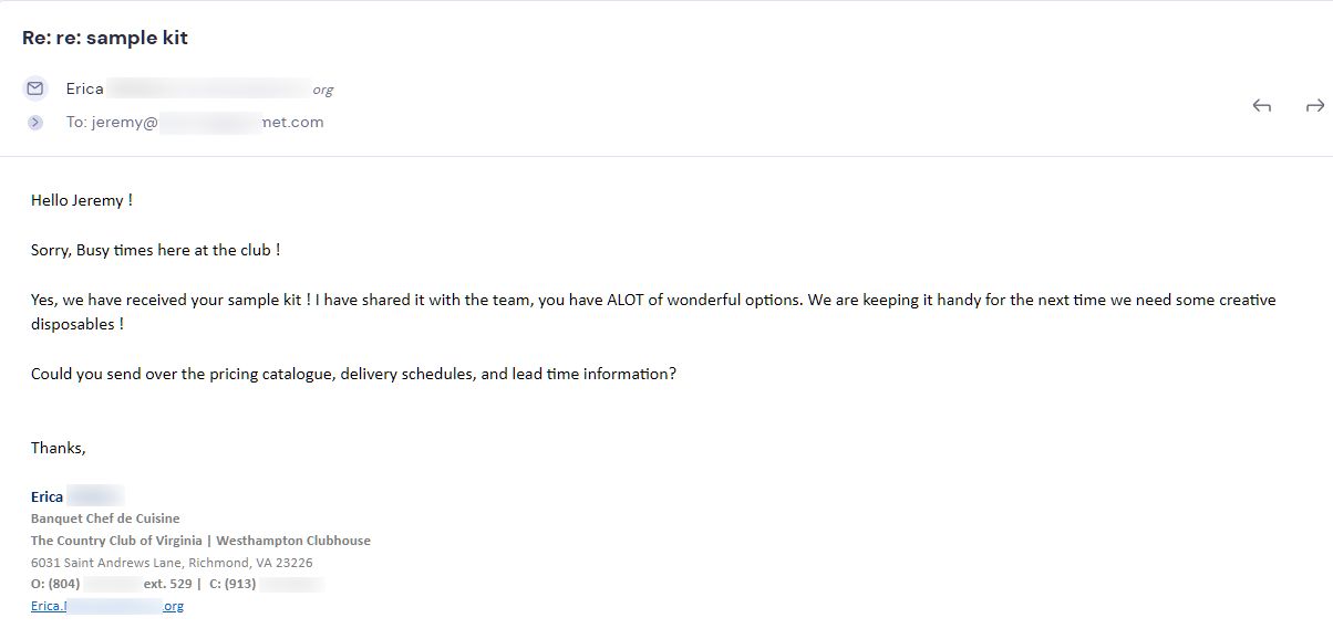Retailer reply from CMJJ Gourmet